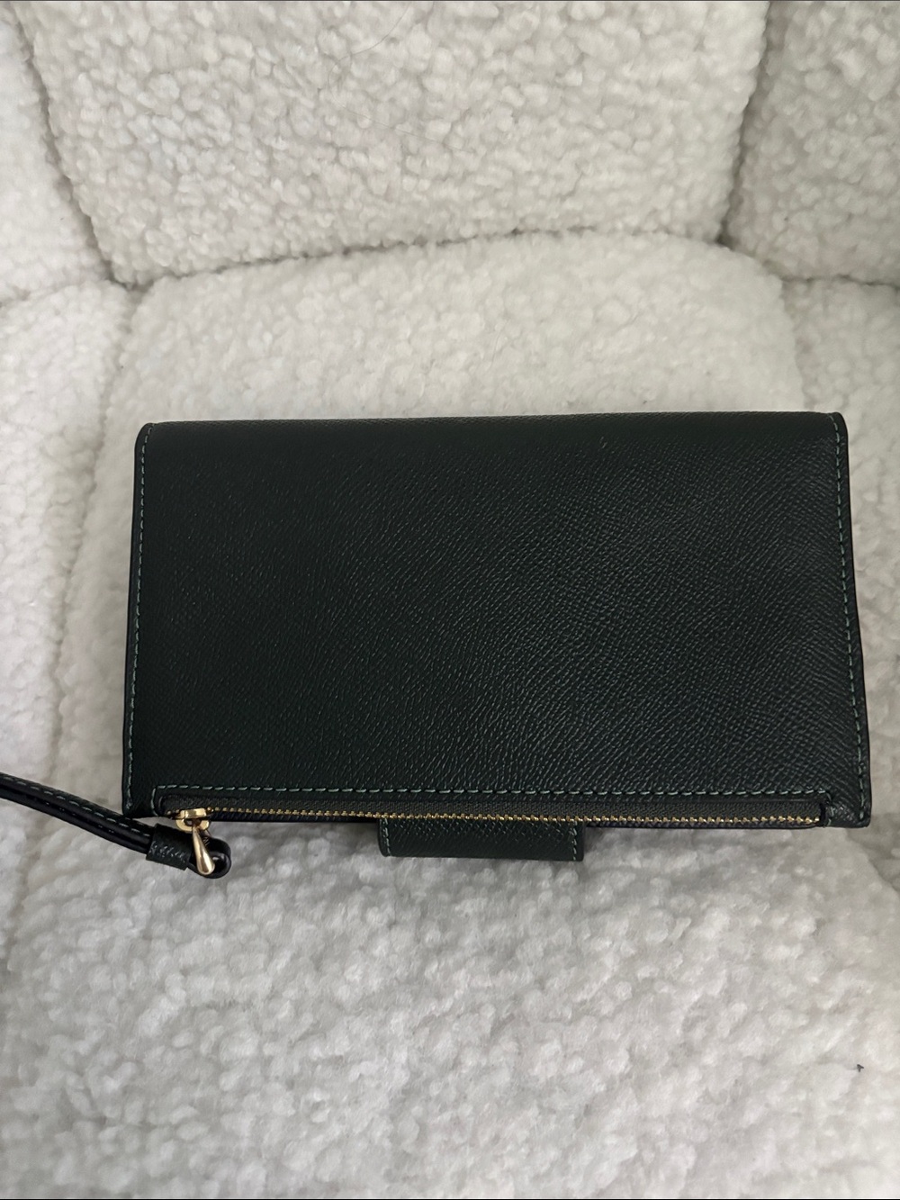 Coach Green Saffiano Leather Wristlet Wallet with Gold Logo - Picture 4 of 8